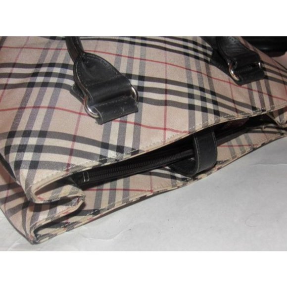Burberry Vintage  Black Leather Nova Check Plaid Fabric Tote - Picture 3 of 12